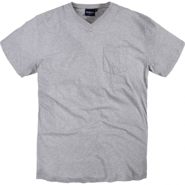 XXL4YOU - T-shirt Col en V avec poche gris chine de 4XL a 8XL