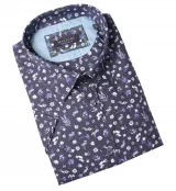 Chemise manche courte motif fleuri bleu marine de 3XL à 8XL