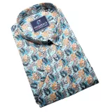 Chemise bleue fleurs oranges manche courte de 3XL à 6XL