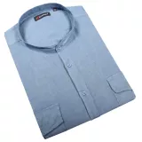 Chemise col Mao manches courtes lin bleu azur de 3XL à 10XL