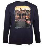 T-shirt manches longues bleu marine vintage NYC