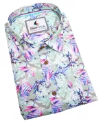 Chemise hawaïenne vert à fleurs manches courtes