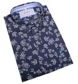 Chemise manche courte fleurie bleu marine 