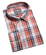 Chemise à carreaux carreaux  orange brun noir