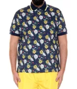 Polo fleuri bleu marine look estival et confort