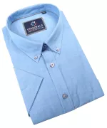 Chemise unie bleue coton slub chic