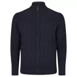 Cardigan zippé torsadé bleu marine col montant