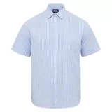 Chemise manche courte en coton lin bleu clair lignée de 3XL à 8XL