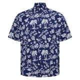 Chemise manche courte imprimé palmiers bleue