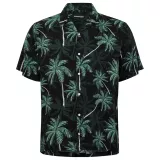 Chemise manche courte imprimé palmiers noire