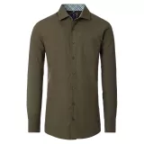 Chemise twill confort vert olive à détails carreaux