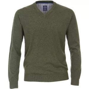Pull Col en V manche longue vert olive