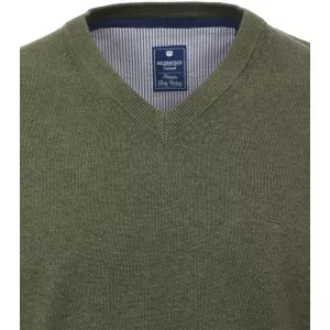 Pull Col en V manche longue vert olive-5XL