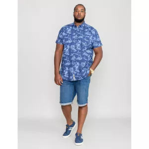 Chemise manche courte Hawaiienne bleu de 3XL à 6XL-4XL