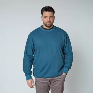 Sweatshirt col rond brodé bleu pétrole-3XL