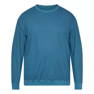 Sweatshirt col rond brodé bleu pétrole (TALL)-2XLT