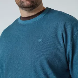Sweatshirt col rond brodé bleu pétrole (TALL)-4XLT