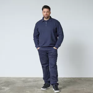 Polo zippé manches longues bleu marine-4XL