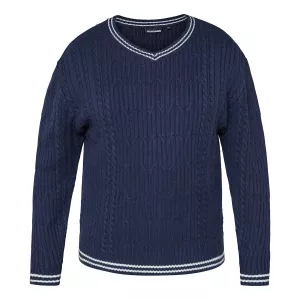 Pull col V torsadé bleu marine-3XL