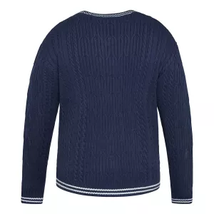 Pull col V torsadé bleu marine-3XL