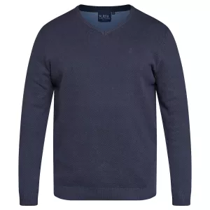Pull col V maille texturée bleu marine-3XL