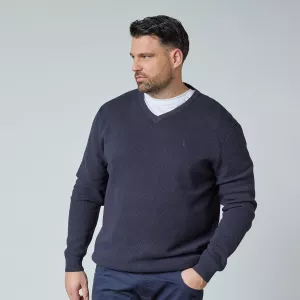 Pull col V maille texturée bleu marine-6XL