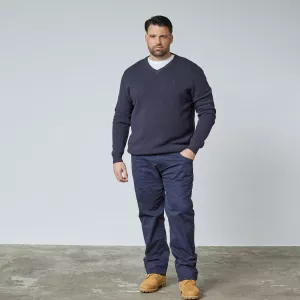 Pull col V maille texturée bleu marine-3XL