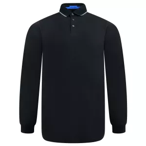 Polo manches longues col jacquard noir-5XL