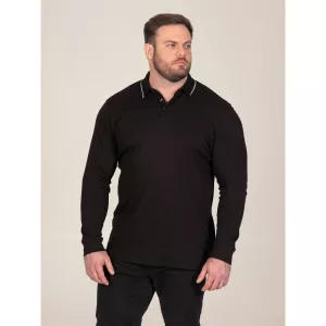 Polo manches longues col jacquard noir-4XL