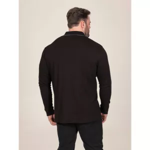 Polo manches longues col jacquard noir-3XL
