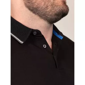 Polo manches longues col jacquard noir-8XL