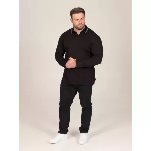 Polo manches longues col jacquard noir-4XL