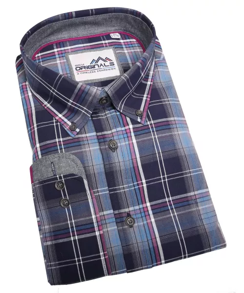 Chemise manches longue carreaux  bleu marine de 3XL à 6XL-6XL
