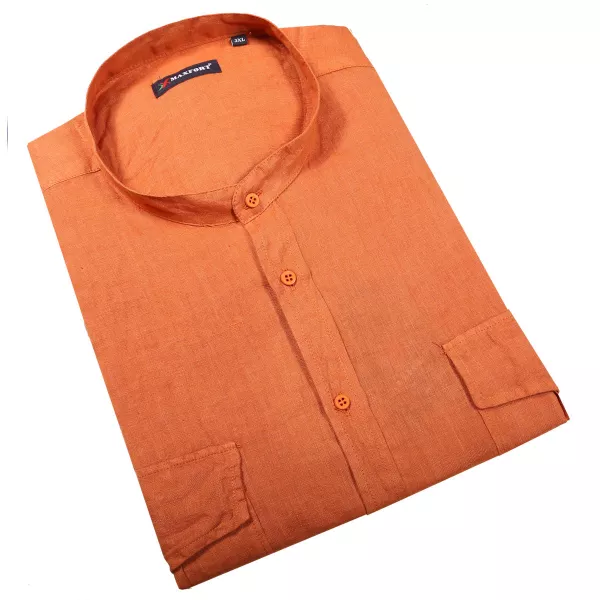 Chemise col Mao manches courtes lin orange de 3XL à 10XL-7XL