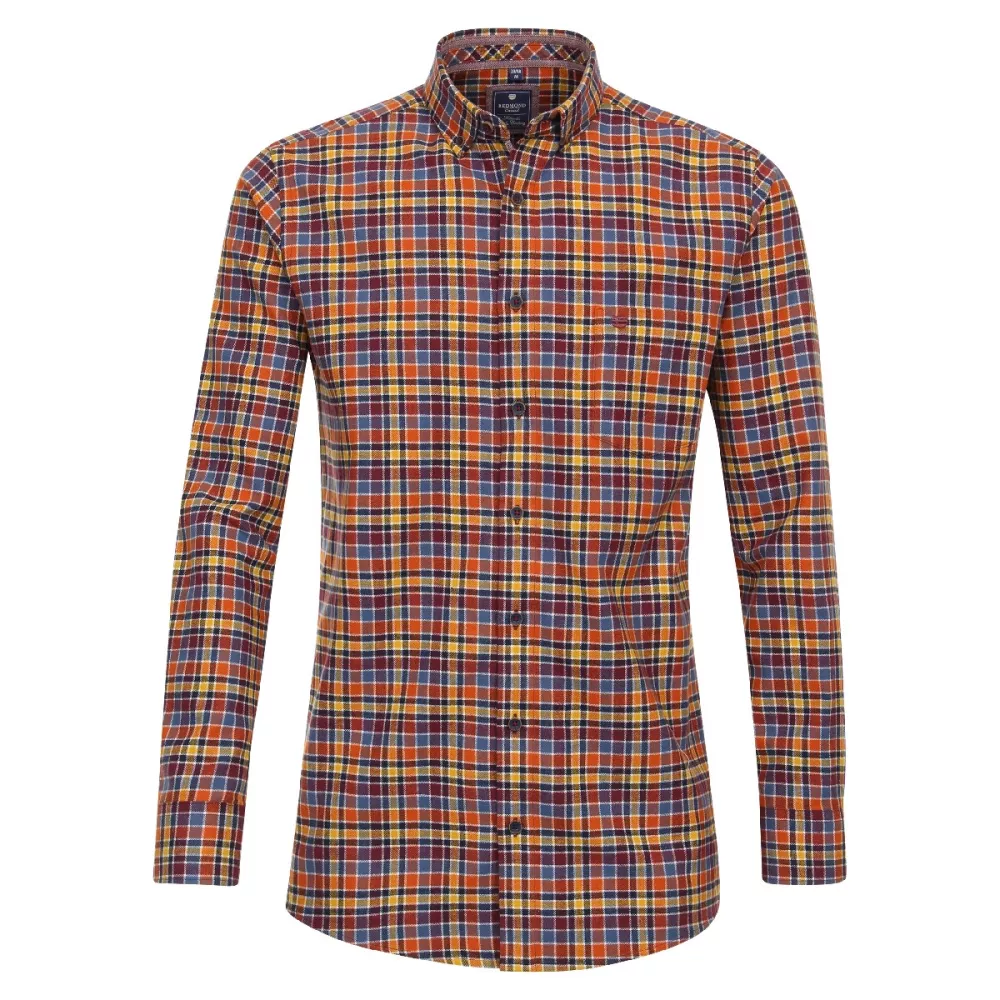 Chemise manche longue en flanelle petits carreaux orange bordeaux  ocre de 2XL à-2XL