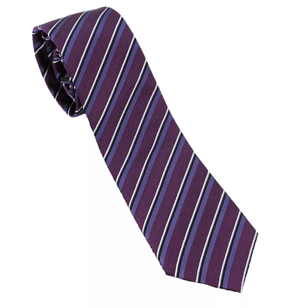 Cravate Club violette rayée blanc noir--