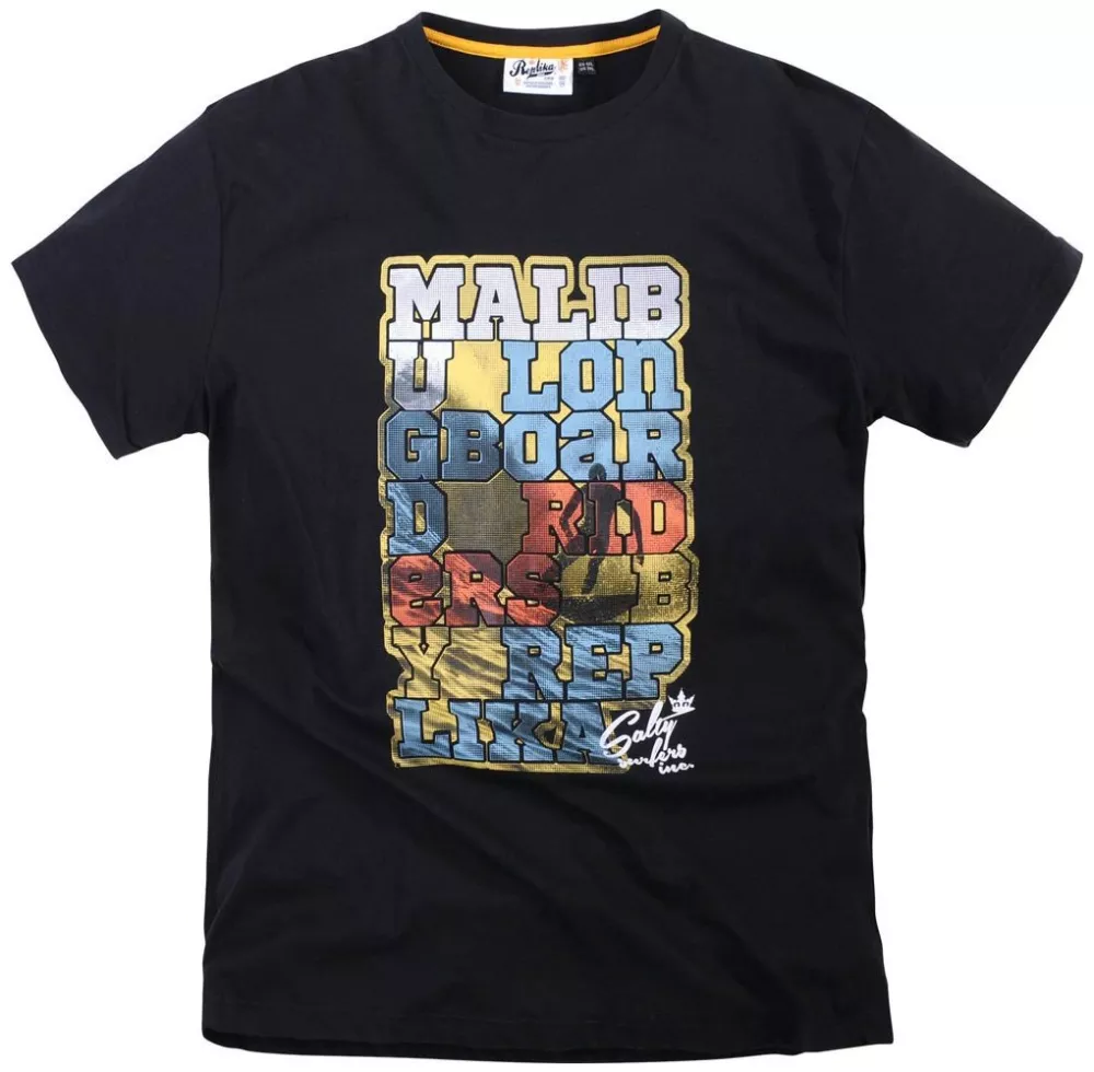 T-shirt Replika imprimé noir Malibu Surf -2XL