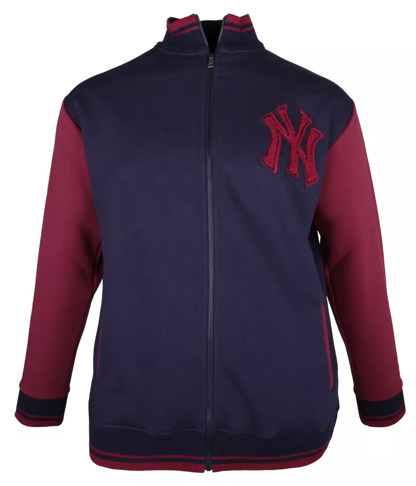 Veste style collège NY zippée bleu marine et bordeaux 3XL et 4XL-4XL