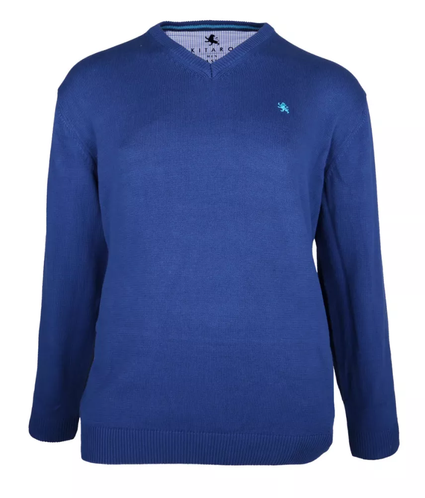 Pull Hiver col en V bleu 3XL-3XL
