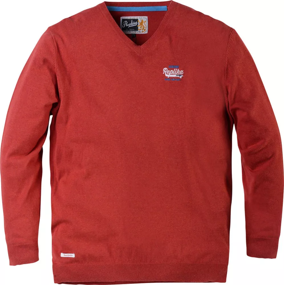 Pull col en V rouge brique de 2XL à 8XL-2XL