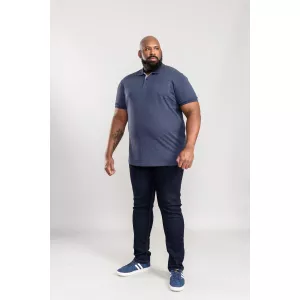 Polo basic piqué bleu denim Col boutonné de 2XL à 6XL-5XL