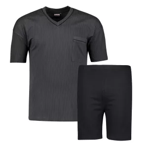 Pyjama court col en V gris anthracite de 2XL à 10XL