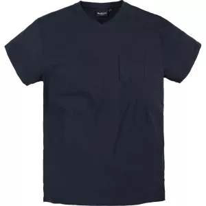 T-shirt Col en V avec poche bleu marine-5XL