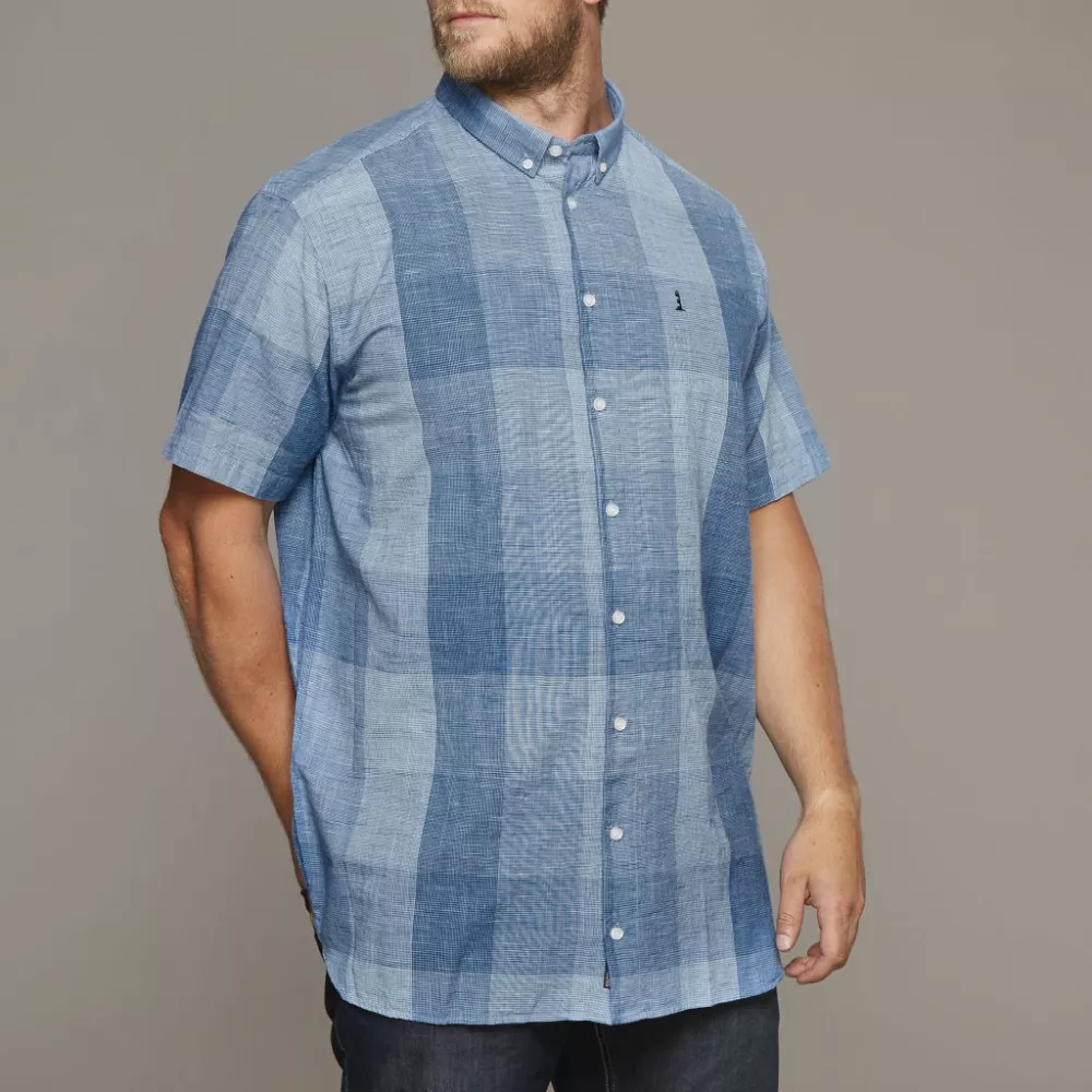 Chemise manches courtes Grands carreaux bleu 5XL-5XL