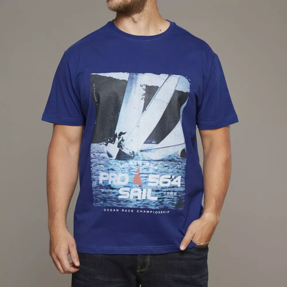 T-shirt imprimé nautique manches courtes bleu marine-3XL