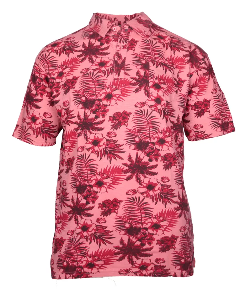 Polo Hawaïen manches courtes Rouge Corail-7XL