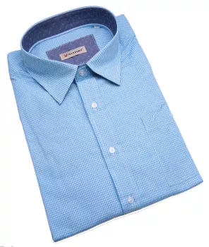 Chemise fantaisie manches longues petits carreaux turquoise de 3XL à 8XL-3XL