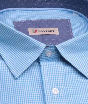 Chemise fantaisie manches longues petits carreaux turquoise de 3XL à 8XL-3XL