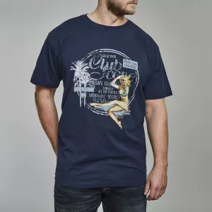 T-shirt bleu marine imprimé 3XL pin-up rétro Club Tropic