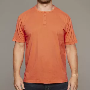 T-shirt granddad col boutonné orange